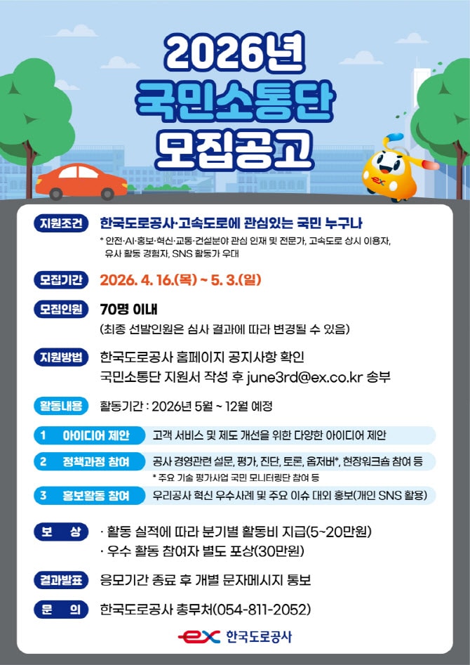 한국도로공사, 5월 3일까지 국민소통단모집